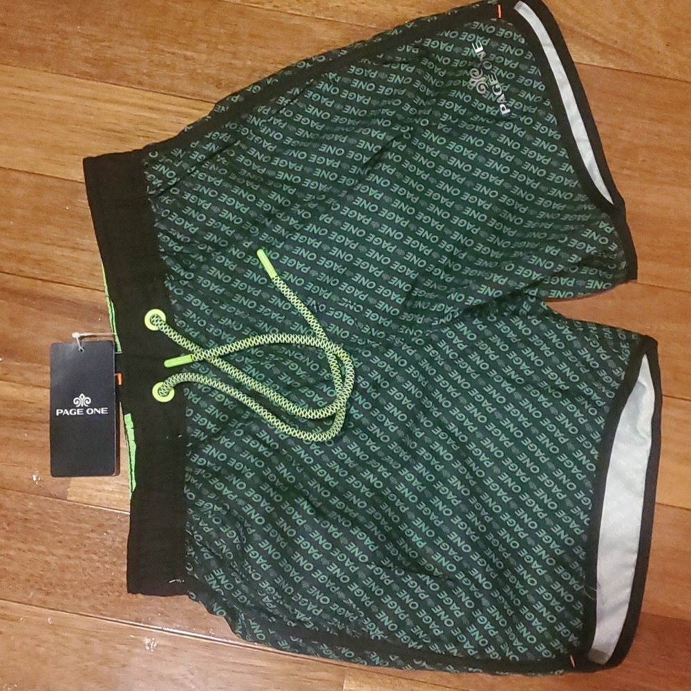 NWT Page One green/black men's swimming trunks